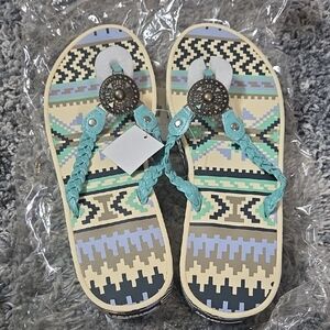 Muk Luks Geometric Sandals with Blue Straps